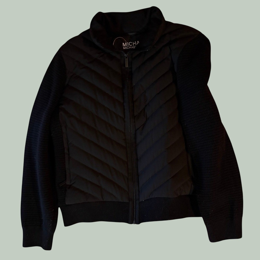 Michael Kors Black Quilted Knit Bomber Jacket Full Zip - XL